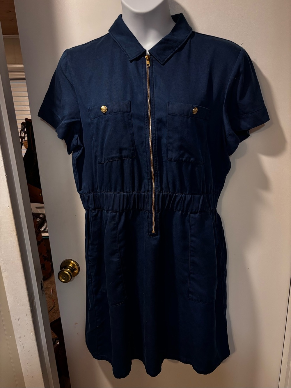 J. Crew Navy Short-Sleeve Zip Front Mini Dress